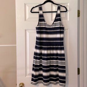 J. Crew Navy and White Striped Short Dress with Button Up Back Detail- size M